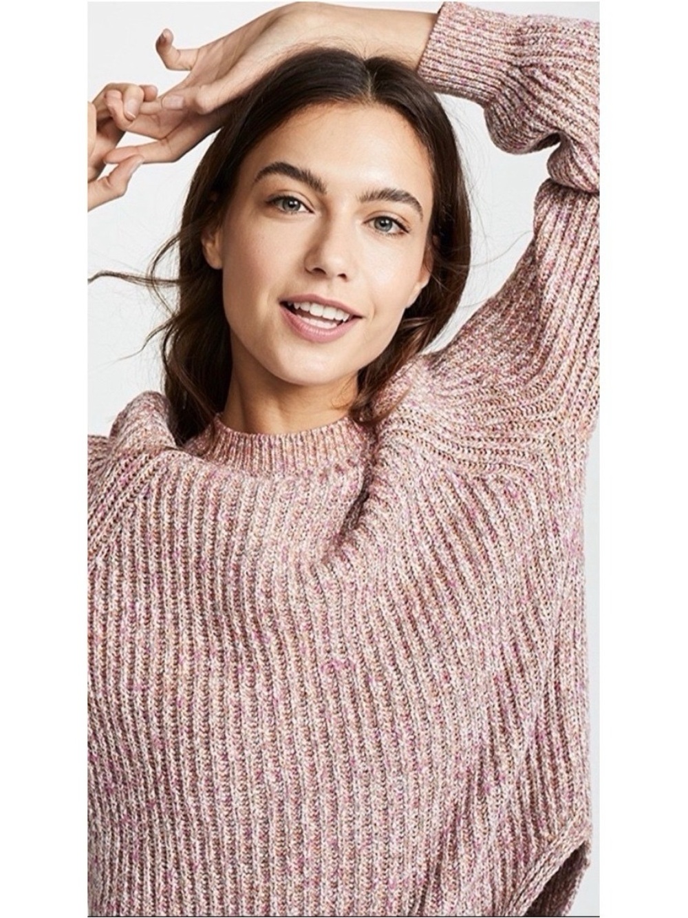 FRAME Marled Raglan Crewneck Sweater Lavender Multi Chunky Knit Women Size S